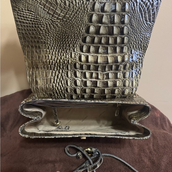 Brahmin Crocodile-Embossed Satchel in Brown, Melbourne